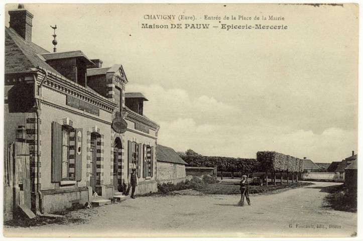 Chavigny. Entrée de la Place de la Mairie-Maison De Pauw-Epicerie-Mercerie.