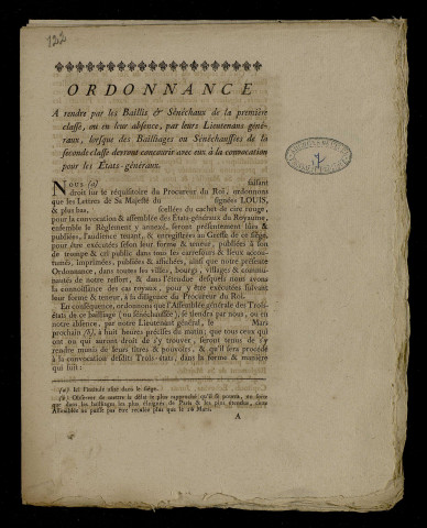 Modèle d'ordonnance à rendre par les baillis.
