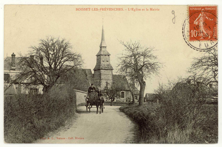 Boisset-les-Prévanches. L'Eglise et la Mairie.