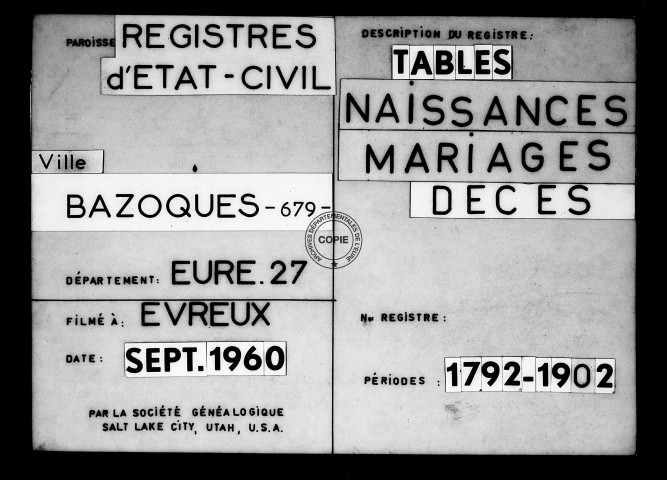 Tables (1792-1902)