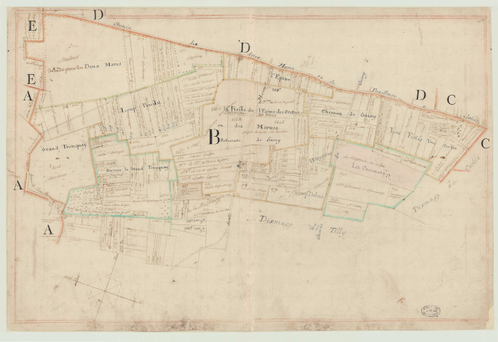 Panilleuse - Plan de la commune. *, Atlas de 5 plans non reliés, datés vraisemblablement de 1789 , établissement du terrier conservé (extrait de 2 F 2882, Marquisat de Clère).