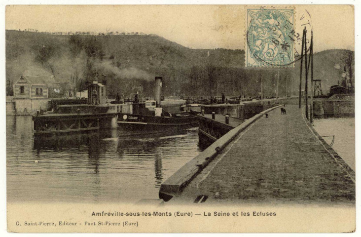 Amfreville-sous-les-Monts. La Seine et les écluses.
