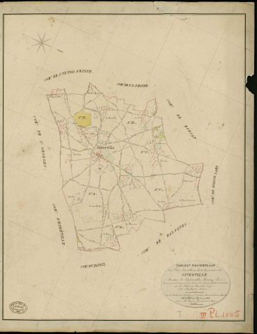 Giverville. Tableau d'assemblage _ du Plan Parcellaire de la Commune de Givervillet _ Canton de Thiberville - Bernay - Eure. _ Terminé sur le Terrain le 20 Novembre 1846 , sous l'administration de M. Petit de Bantel, Préfet _ M. Halbout, Maire _ sous la Direction de M.Violas de Martigny, Directeur des Contributions directes _ M. Le Fébure, Géomètre en Chef. _ Par M. Canu, Géomètre de 1re classe.
