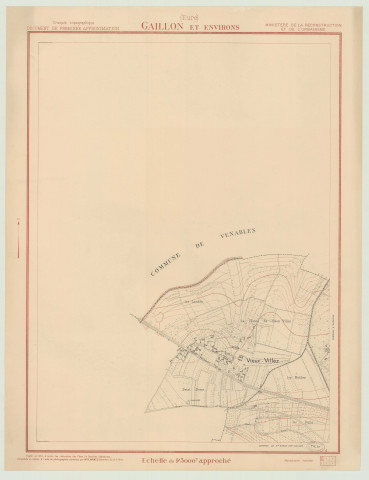 Gaillon _ MRU _ Croquis topographique, document de première approximation en 6 feuilles, établi d'après les réductions des plans de sections cadastraux complétés à l'aide de photographies aériennes