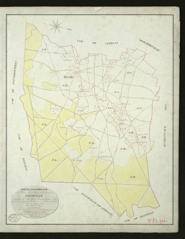 Illeville-sur-Montfort. Tableau d'assemblage _ du Plan Parcellaire de la Commune d'Illeville _ Canton de Montfort - Pontaudemer - Eure. _ Terminé sur le Terrain le 10 mars 1832, sous l'administration de M. A Passy, Préfet _ M. Marie, Maire _ sous la Direction de M.Marel, Directeur des Contributions directes _ M. Le Fébure, Géomètre en Chef. _ Par M. Lenglet, Géomètre de 1re classe.