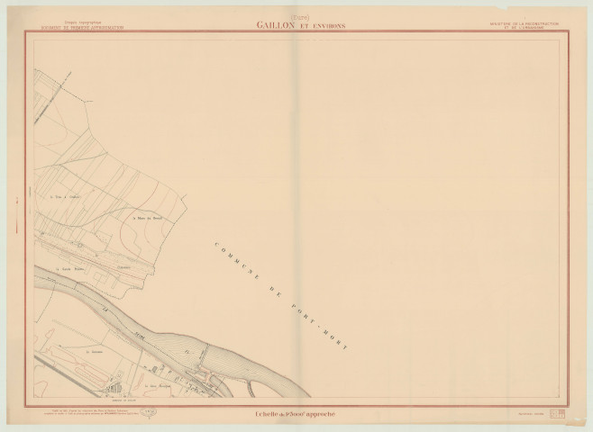 Gaillon _ MRU _ Croquis topographique, document de première approximation en 6 feuilles, établi d'après les réductions des plans de sections cadastraux complétés à l'aide de photographies aériennes