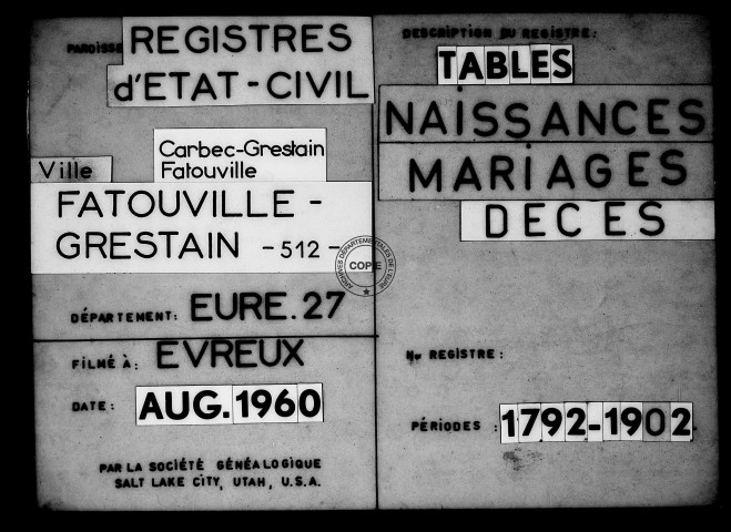 Tables (1792-1902)