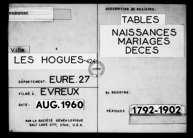 Tables (1792-1902)