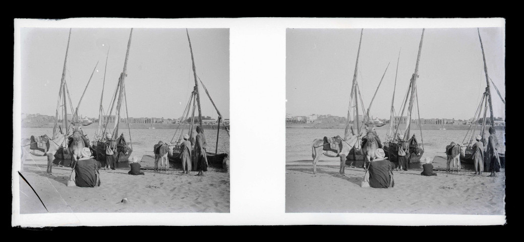 Felouques sur les rives du Nil à Louxor (Égypte).