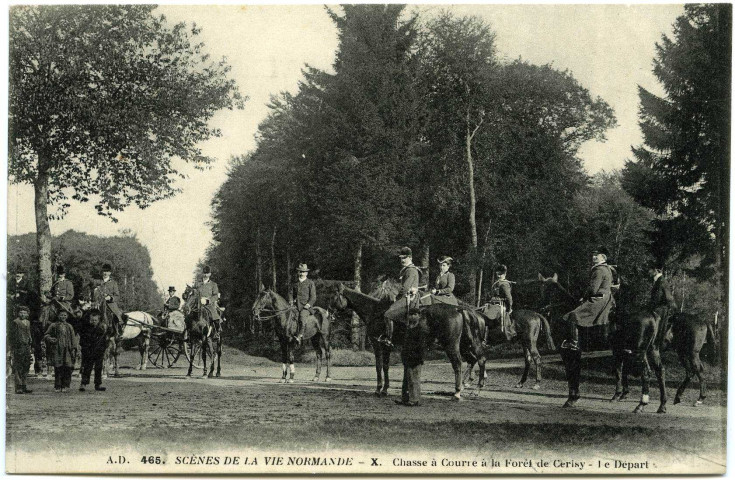 Basse-Normandie. Scènes de la Vie Normande. - X. Chasse à Courre à la Forêt de Cerisy - Le Départ.