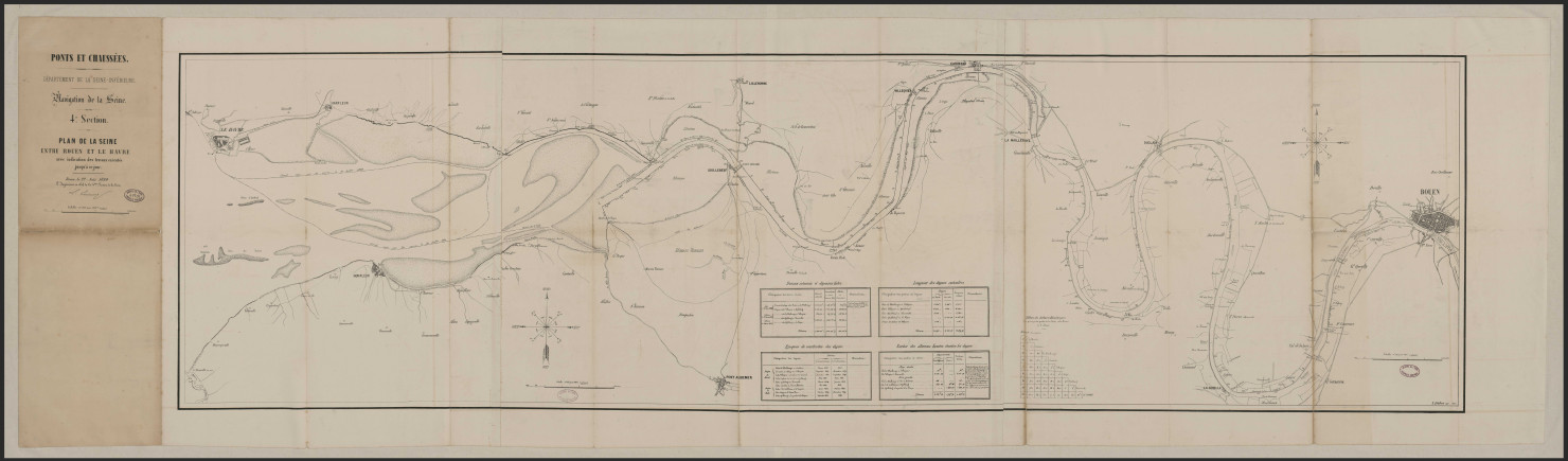 Cours de la Seine - "Plan de la Seine entre Rouen et Le Havre avec indication des travaux exécutés jusqu'à ce jour".