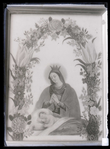 Tableau peint sur albâtre représentant la Vierge et le sommeil de l'enfant Jésus (collection Porée à Bournainville-Faverolles (Eure)).
