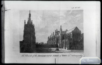 Gravure illustrant un ouvrage et représentant l'abbaye du Bec-Hellouin (Eure).
