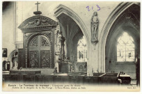Ecouis. Le Tombeau du transept- L'ancienne porte du choeur-Entrée de la chapelle de la Ste-Vierge-L'Ecce-Homo, statue en bois.