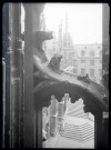 Détail de la façade de l'aile ouest du palais de justice de Rouen (Seine-Maritime), vue prise des galbes du palais de justice.