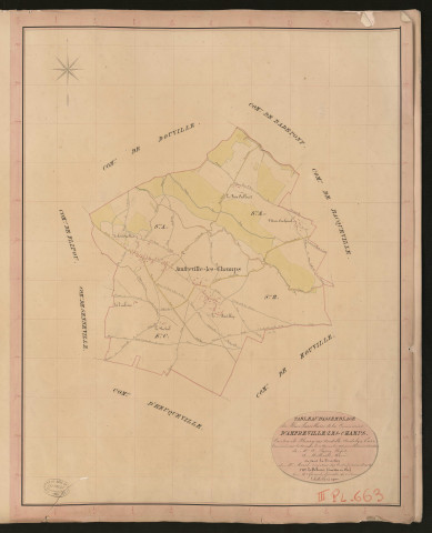 Amfreville-les-Champs. Tableau d'assemblage du Plan Parcellaire de la Commune d'Amfreville-les-Champs. _ Canton de Fleury-sur-Andelle - Andelys - Eure. _ Terminé sur le terrain le 11 novembre 1835, sous l'administration de M. A. Passy, Préfet - M. Millard, Maire et sous la direction de M. Marel, Directeur des Contributions directes. _ M. Le Fébure, Géomètre en Chef. _ Par M. Girard, Géomètre de 1re classe