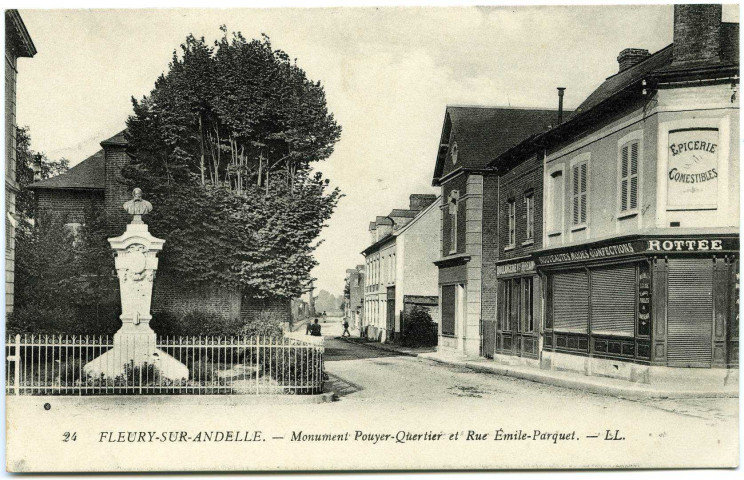 Fleury-sur-Andelle. Monument Pouyer-Quertier et Rue Emile-Parquet.