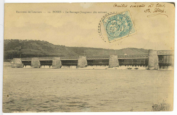 Poses. Le Barrage (longueur 280 mètres).