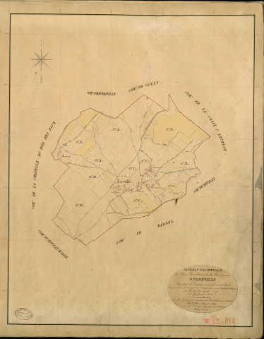 Irreville. Tableau d'assemblage _ du Plan Parcellaire de la Commune d'Irreville _ Canton de Evreux (nord) - Evreux - Eure. _ Terminé sur le Terrain le 27 Octobre 1840 , sous l'administration de M. de Monicault, Préfet _ M. Guillard, Maire _ sous la Direction de M. Garnier, Directeur des Contributions directes _ M. Le Fébure, Géomètre en Chef. _ Par M. Le Grain, Géomètre de 1re classe.