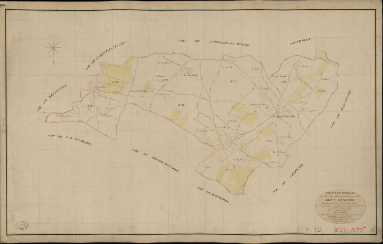 Haye-Saint-Sylvestre (La). Tableau d'assemblage _ du Plan Parcellaire de la Commune de Haye St Sylvestre _ Canton de Rugles - Evreux - Eure. _ Terminé sur le Terrain le 17 Aout 1834, sous l'administration de M. A Passy, Préfet _ M. Devieille, Maire _ et sous la Direction de M. Marel, Directeur des Contributions directes _ M. Le Fébure, Géomètre en Chef. _ Par M. Girard, Géomètre de 1re classe.