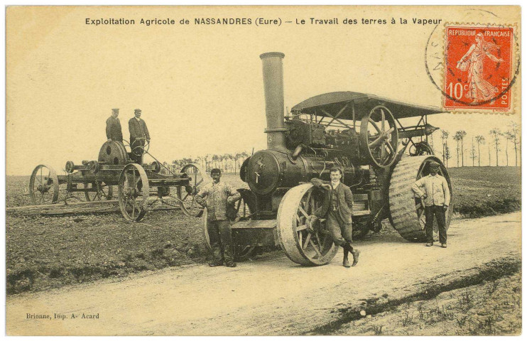 Nassandres. Exploitation Agricole de Nassandres (Eure) - Le Travail des Terres à la Vapeur.
