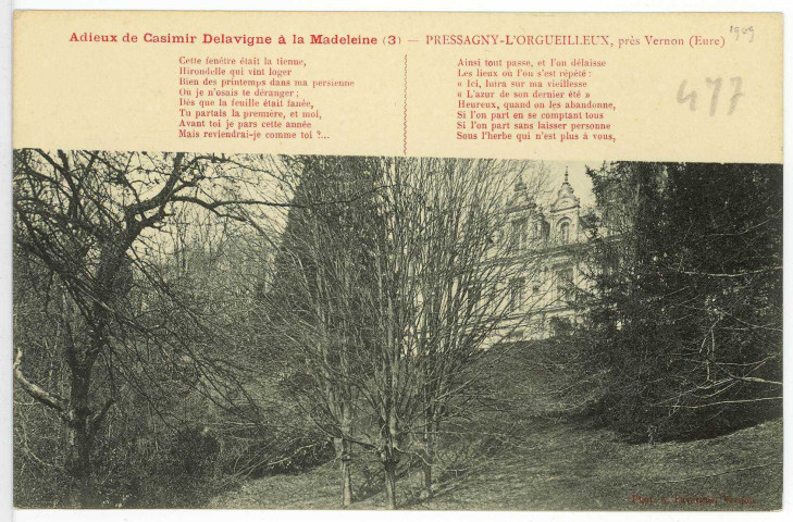 Pressagny-l'Orgueilleux. Adieux de Casimir Delavigne à la Madeleine (3).