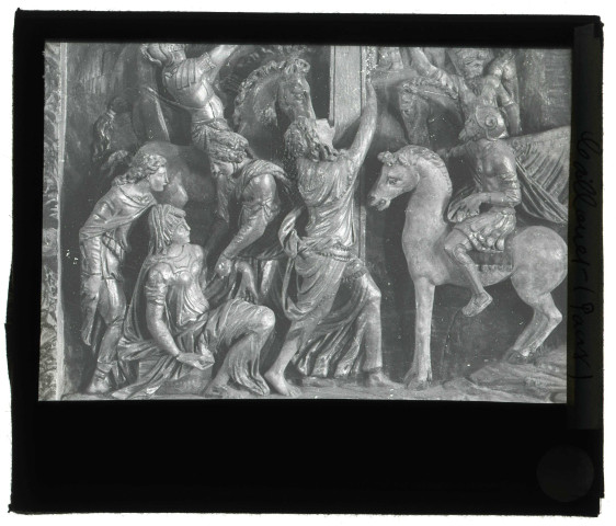 Église de Caillouet-Orgeville (Eure), relief, détail de la mise en croix.