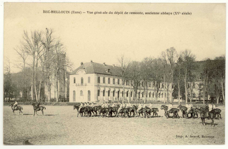 Bec-Hellouin (Le). Vue générale du dépôt de remonte, ancienne abbaye (XVe siècle).