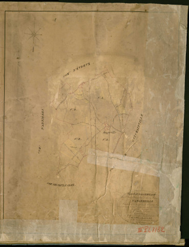 Angerville-la-Campagne. Tableau d'assemblage _ du Plan Parcellaire de la Commune d'Angerville _ Canton de Evreux Sud - Evreux - Eure. _ Terminé sur le Terrain le 1 Novembre 1841 , sous l'administration de M. Zédé, Préfet _ M. Morin, Maire _ sous la Direction de M. Garnier, Directeur des Contributions directes _ M. Le Fébure, Géomètre en Chef. _ Par M. Piedevant, Géomètre de 1re classe.