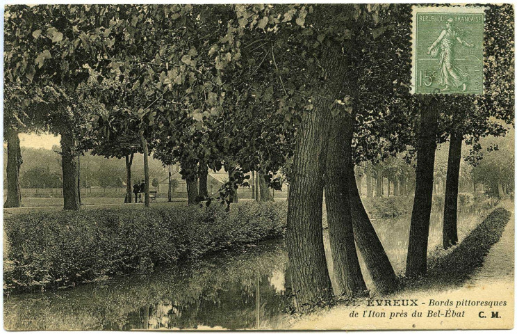 Evreux-Ville. Bords pittoresques de l'Iton près du Bel Ébat.