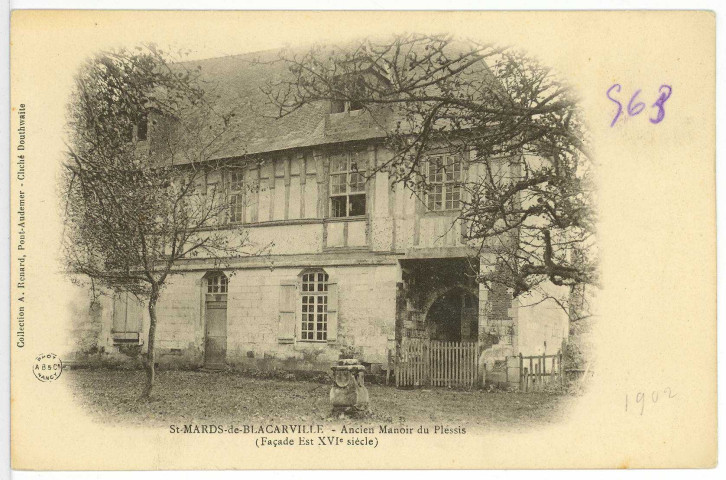 Saint-Mards-de-Blacarville. Ancien Manoir du Plessis (Façade Est XVIe siècle).