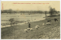 Vernon-Ville. Vernon pendant les inondations - La Route de Giverny et vue sur la ville.