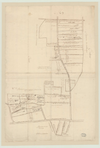 Chambord - 1- "Carte de la plus grande partie de l'ainesse du Buisson Roger située en la paroisse de Bois-Penthou. Carte n°8 Montrimé". * 2- "Plan de l'ainesse du Buisson Roger, paroisse de Bois-Penthou". * 3- "Plan de l'église et presbytère de la paroisse de Bois-Penthou". *