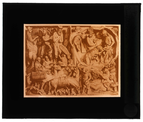 Dôme de Pise (Italie), bas-relief en pierre d'une chaire sculptée par Giovanni Pisano.