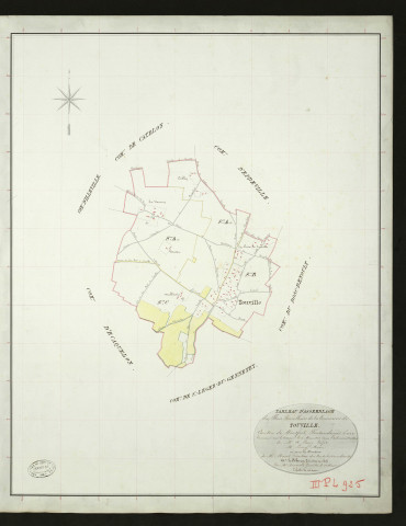 Colletot. Tableau d'assemblage _ du Plan Parcellaire de la Commune de Colletot _ Canton de Pontaudemer - Pontaudemer - Eure. _ Terminé sur le Terrain le 10 Juillet 1832, sous l'administration de M. A Passy, Préfet _ M. Quemin, Maire _ sous la Direction de M.Marel, Directeur des Contributions directes _ M. Le Fébure, Géomètre en Chef. _ Par M. Lenglet, Géomètre de 1re classe.