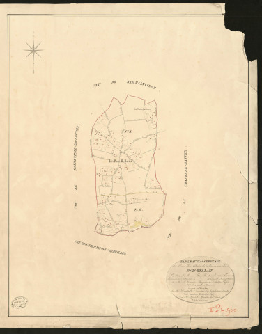Bois-Hellain (Le). Tableau d'assemblage du Plan Parcellaire de la Commune de Bois-Hellain. _ Canton de Cormeilles - Pontaudemer - Eure. _ Terminé sur le terrain en 1826, sous l'administration de M. Le Vicomte Raymond Delaitre, Préfet - M. Costard, Maire et sous la direction de M. Hurtelle, Directeur des Contributions directes. _ M. Hautier, Géomètre en Chef. _ Par M. Girard, Géomètre de 1re classe