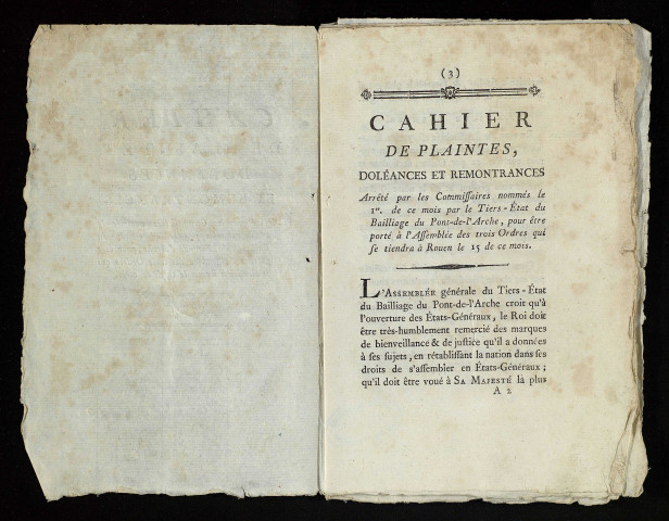 Cahier imprimé du Tiers-Etat.