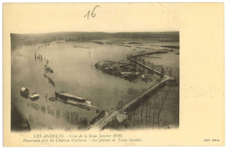 Andelys (Les). Crue de la Seine Janvier 1910. - Panorama pris du Château Gaillard. - Les plaines de Tosny inondées.