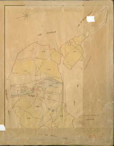 Gravigny. Tableau d'assemblage _ du Plan Parcellaire de la Commune de Gravigny _ Canton de Evreux (nord) - Evreux - Eure. _ Terminé sur le Terrain le 20 Novembre 1840 , sous l'administration de M. de Monicault, Préfet _ sous la Direction de M. Garnier, Directeur des Contributions directes _ M. Le Fébure, Géomètre en Chef. _ Par M. Lenglet, Géomètre de 1re classe.