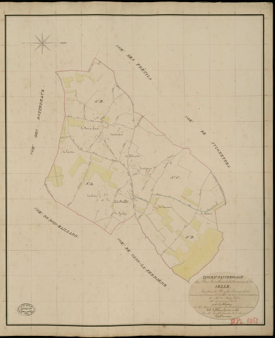 Selle (La). Tableau d'assemblage _ du Plan Parcellaire de la Commune de la Selle _ Canton de Rugles - Evreux - Eure. _ Terminé sur le Terrain le 3 Juillet 1834, sous l'administration de M. A Passy, Préfet _ M. Séjourney, Maire _ et sous la Direction de M. Marel, Directeur des Contributions directes _ M. Le Fébure, Géomètre en Chef. _ Par M. Lenglet, Géomètre de 1re classe.