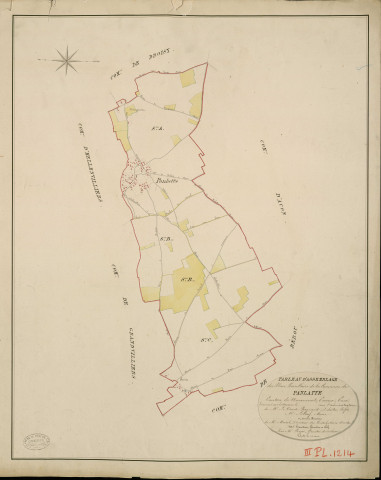 Panlatte. Tableau d'assemblage _ du Plan Parcellaire de la Commune de Panlatte _ Canton de Nonancourt - Evreux - Eure. _ Terminé sur le Terrain le , sous l'administration de M. Le Vicomte Raymond Delaitre, Préfet _ M. Leboeuf, Maire _ et sous la Direction de M. Marel, Directeur des Contributions directes _ M. Hautier, Géomètre en Chef. _ Par M. Roger, Géomètre de 1re classe.