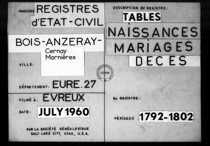 Tables (1792-1902)