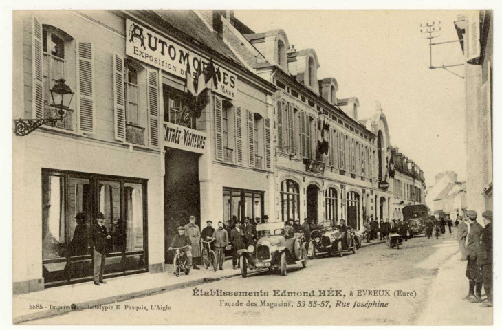 Evreux-Ville. Etablissements Edmond Hée, à Evreux-Façade des Magasins, 53-55-57, Rue Joséphine.