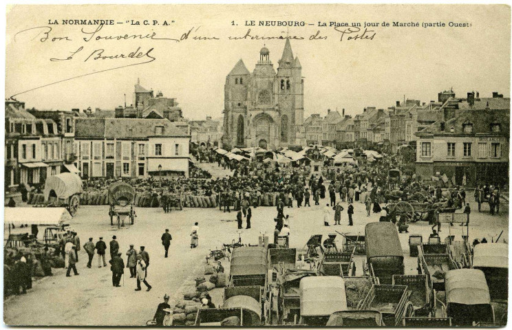 Neubourg (Le). La Place un jour de Marché (partie Ouest).