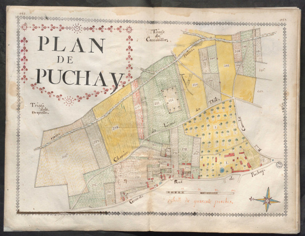Puchay - 1- "Plan du domaine fieffé et non fieffé des Dames de l'Abbaye de Poissy …". * 2- "Domaine non fieffé". *
