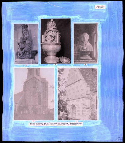 "Églises rurales du département de l'Eure" du chanoine Bonnenfant tome I, planche LXIX Grand-Camp (Eure), Grandchain (Eure), Gravigny (Eure) et Grosley-sur-Risle (Eure).