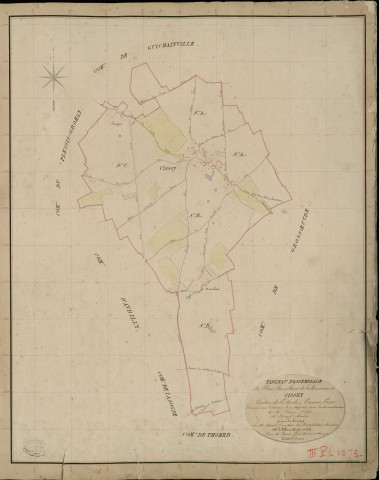 Cissey. Tableau d'assemblage _ du Plan Parcellaire de la Commune de Cissey _ Canton de Saint André - Evreux - Eure. _ Terminé sur le Terrain le 2 Mai 1839, sous l'administration de M. Passy, Préfet _ M. Lépouzé, Maire _ et sous la Direction de M. Marel, Directeur des Contributions directes _ M. Le Fébure, Géomètre en Chef. _ Par M. Canu, Géomètre de 1re classe.