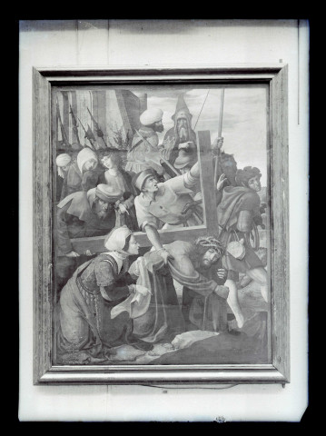Tableau représentant le portement de Croix présenté à une exposition d'art religieux à Rouen (Seine-Maritime).