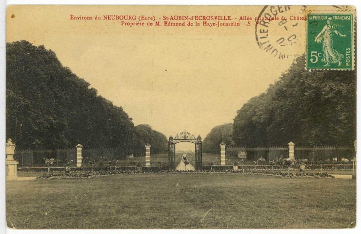 Saint-Aubin-d'Ecrosville. Allée principale du Château - Propriété de M. Edmond de la Haye-Jousselin.