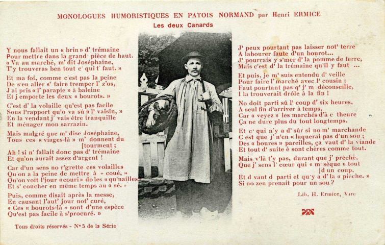 Divers. Monologue humoristiques en patois normand. - Les deux Canards.